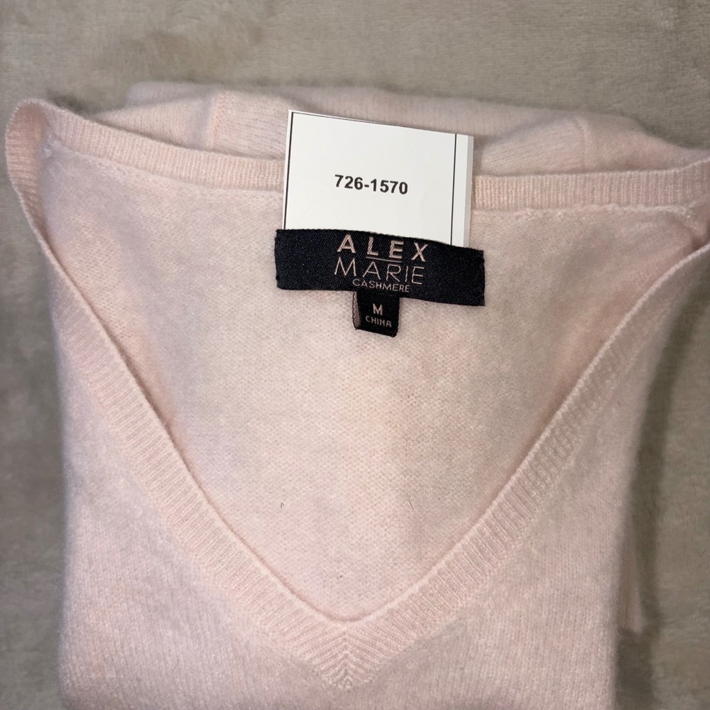 Alex Marie Cashmere Sweater Womens Medium Pink V-Neck Long Sleeve Knit Top - Picture 7 of 7